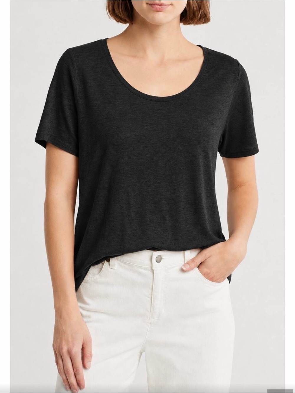 Eileen Fisher Black Scoop-Neck Short Sleeve Tee